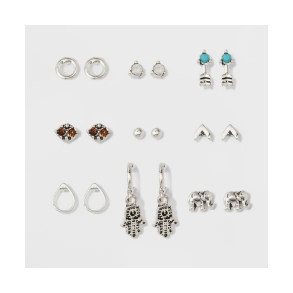 NWT WILD FABLE ELEPHANT & STONE 8-CT EARRING SET - Picture 3 of 4